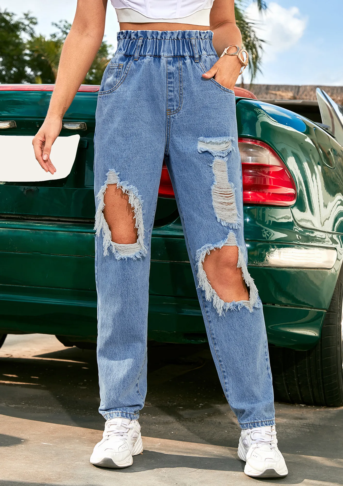 MOTHER Stretch cotton jeans リング カスタム Buy RIPPED AND DISTRESSED COTTON MOM JEANS for Women Online