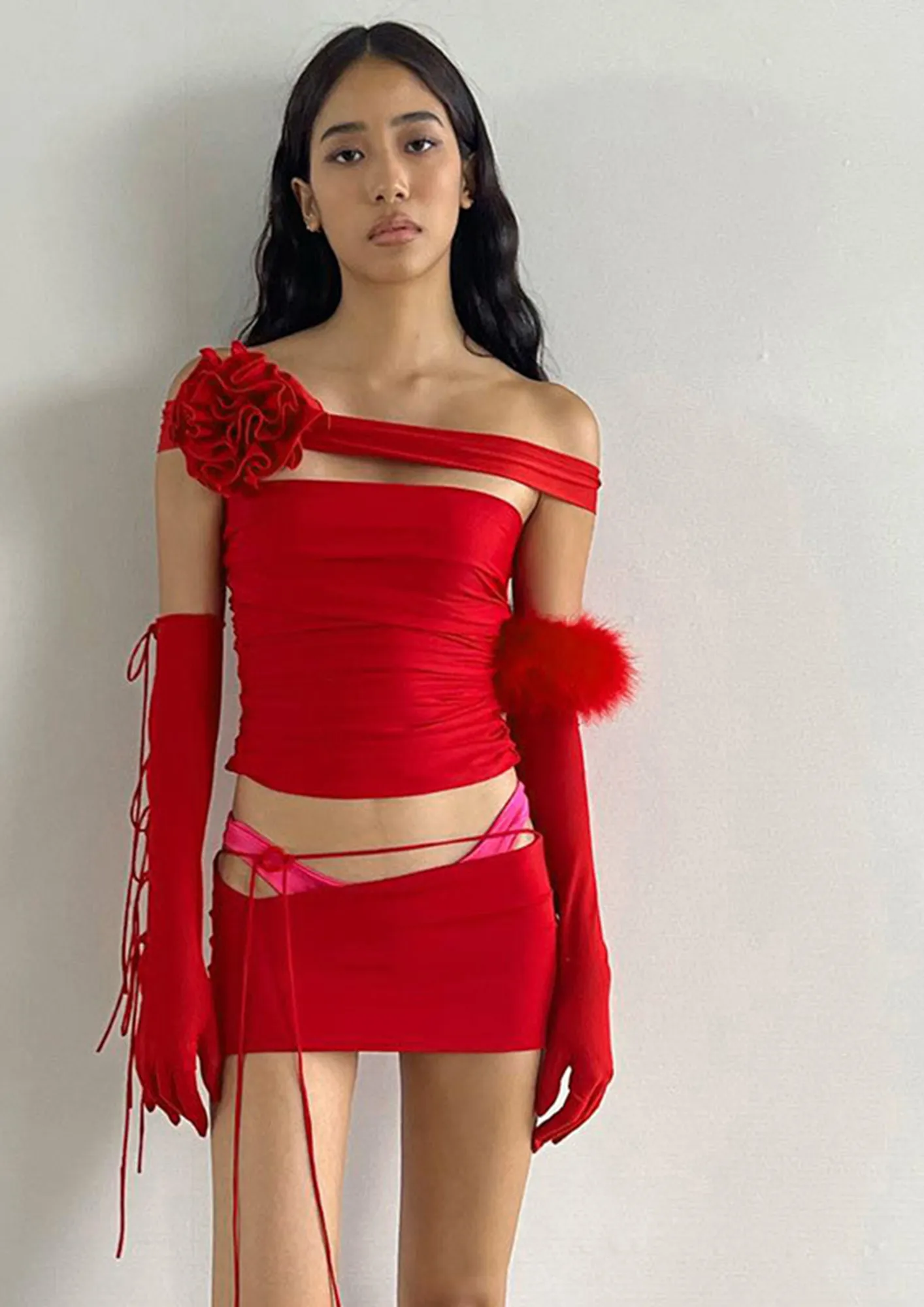 Buy STRAIGHT-ACROSS CUT-OUT RED TUBE TOP for Women Online in India