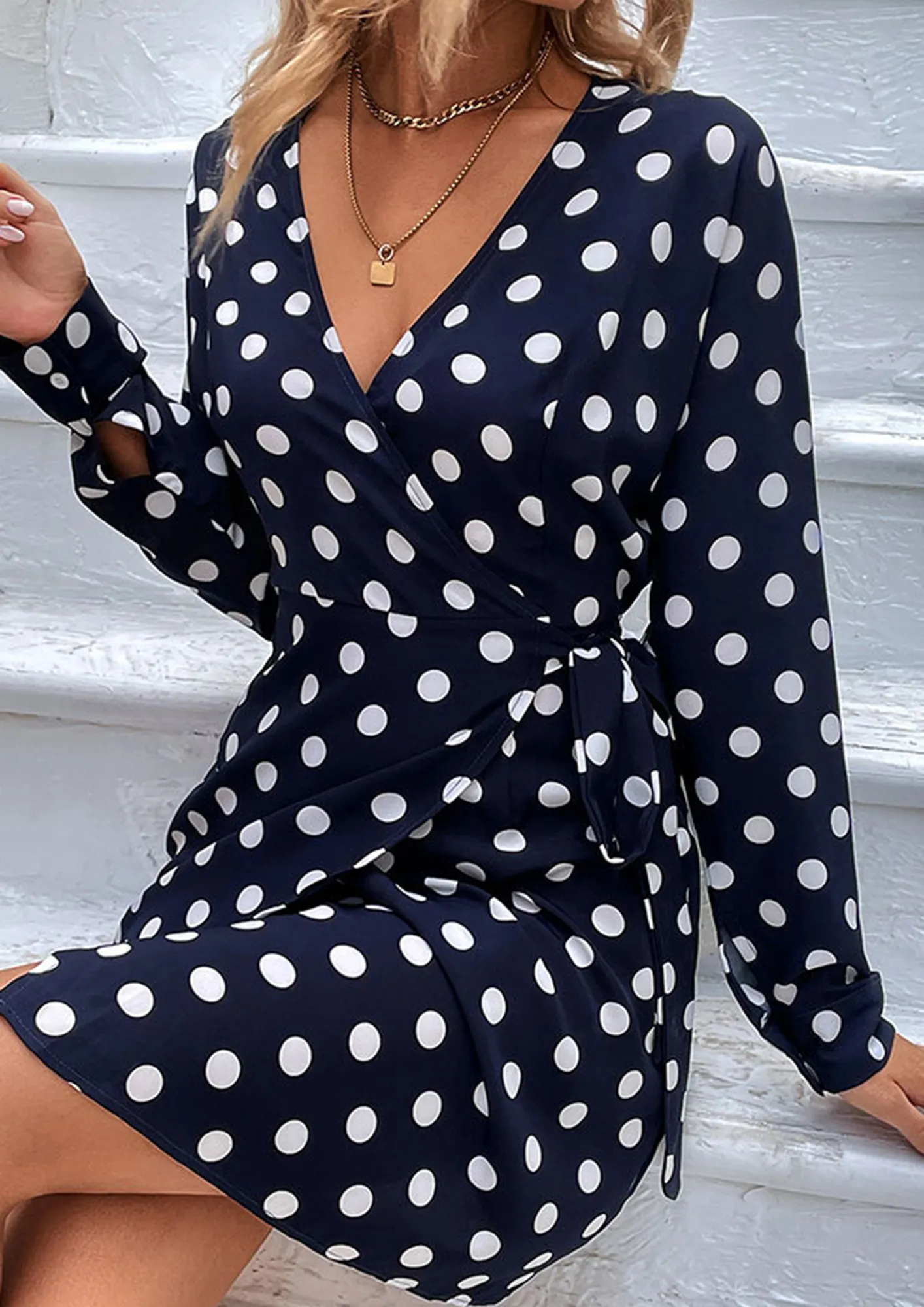 Buy BLU WHITE POLKA DOT WRAP DRESS for Women Online in India