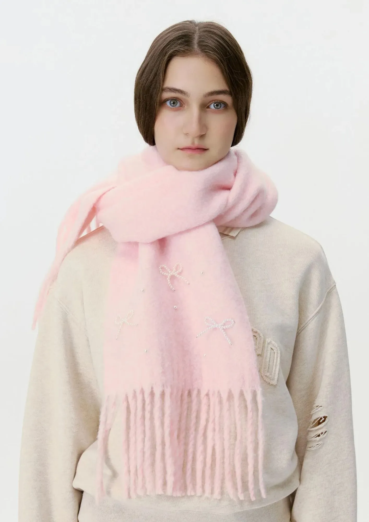 Buy Fs Bow Embellished Light Pink Scarf for Women Online in India