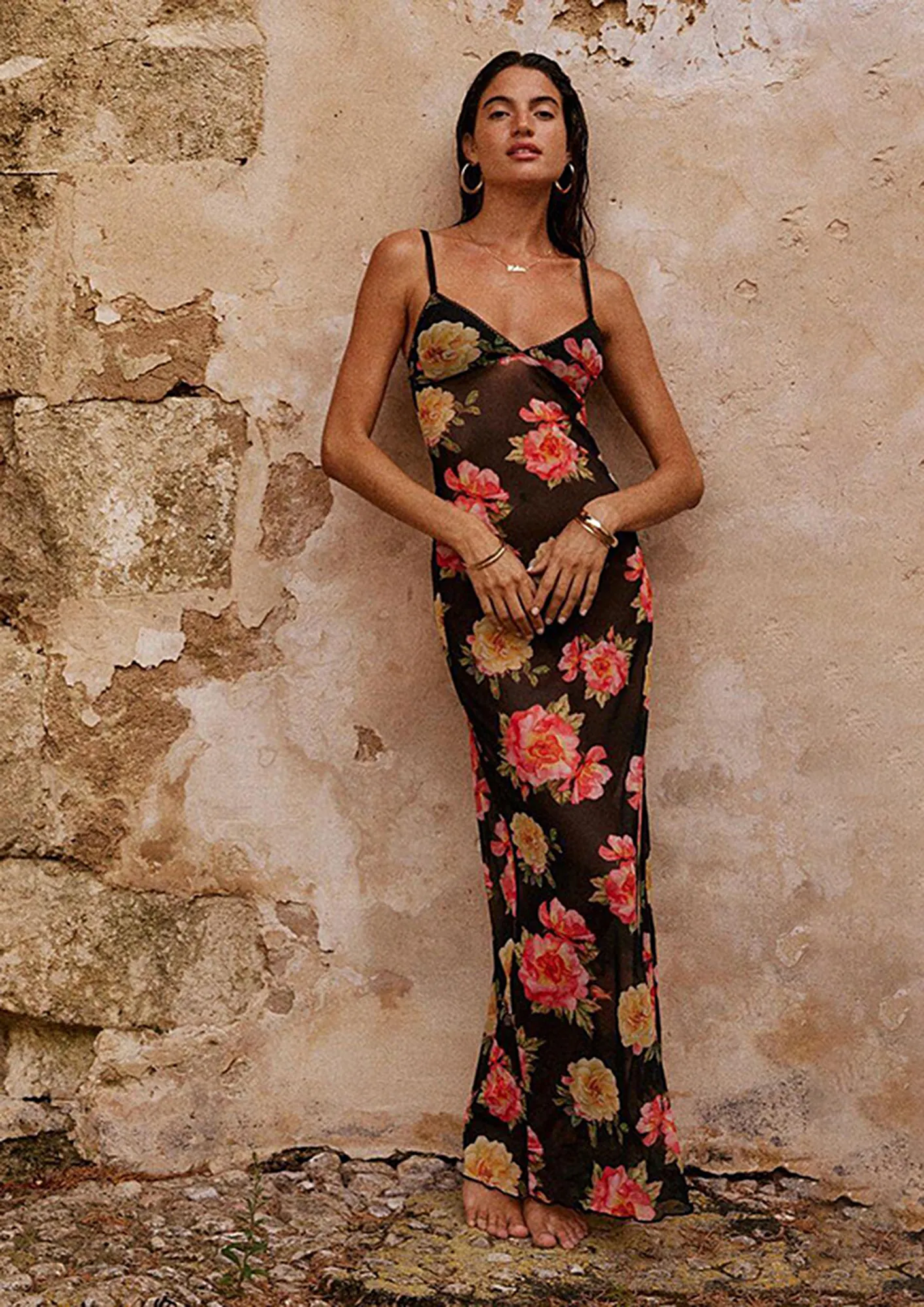 Seem flower lace dress (Black)