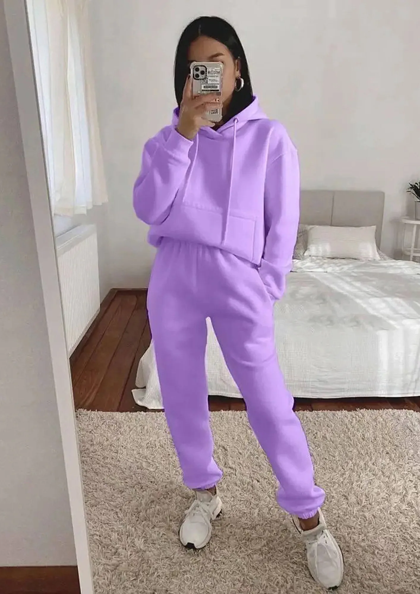 Buy Purple Kangaroo Pocket Loose Fit Hoodie Jogger Set for Women Online in India