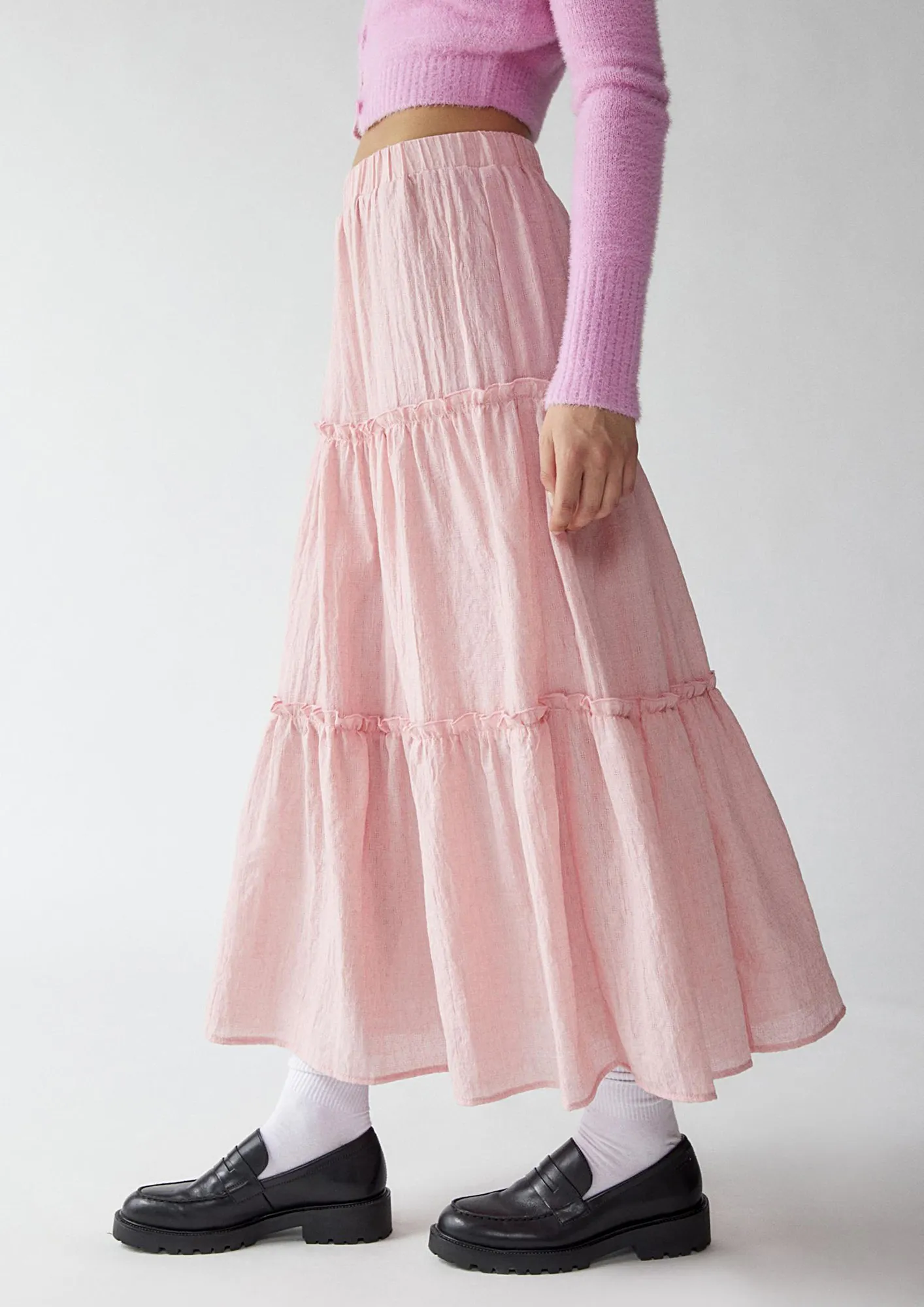 Buy Pink Tiered Frill-trim A-line Skirt for Women Online in India