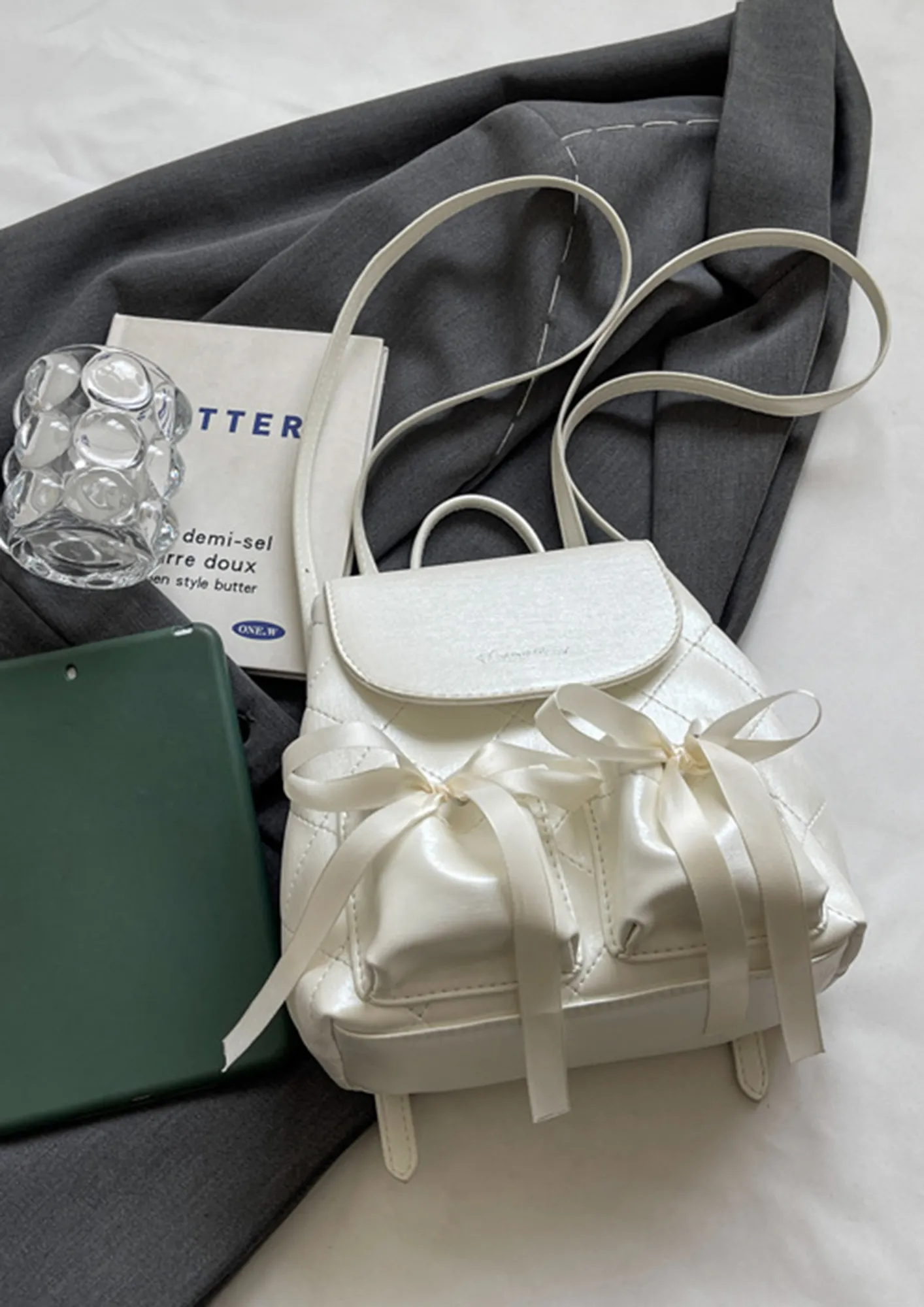 ★athe★ RUBAN Glossy Off-White Ribbon Backpack & Shoulder B XUANXUAN-8696-OFF_WHITE_1.jpg