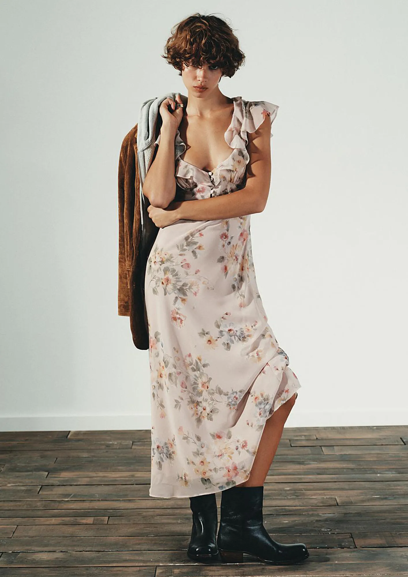KN　emor ruffled wave frilldress Buy Pink Floral Ruffled Midi Dress for Women Online in India