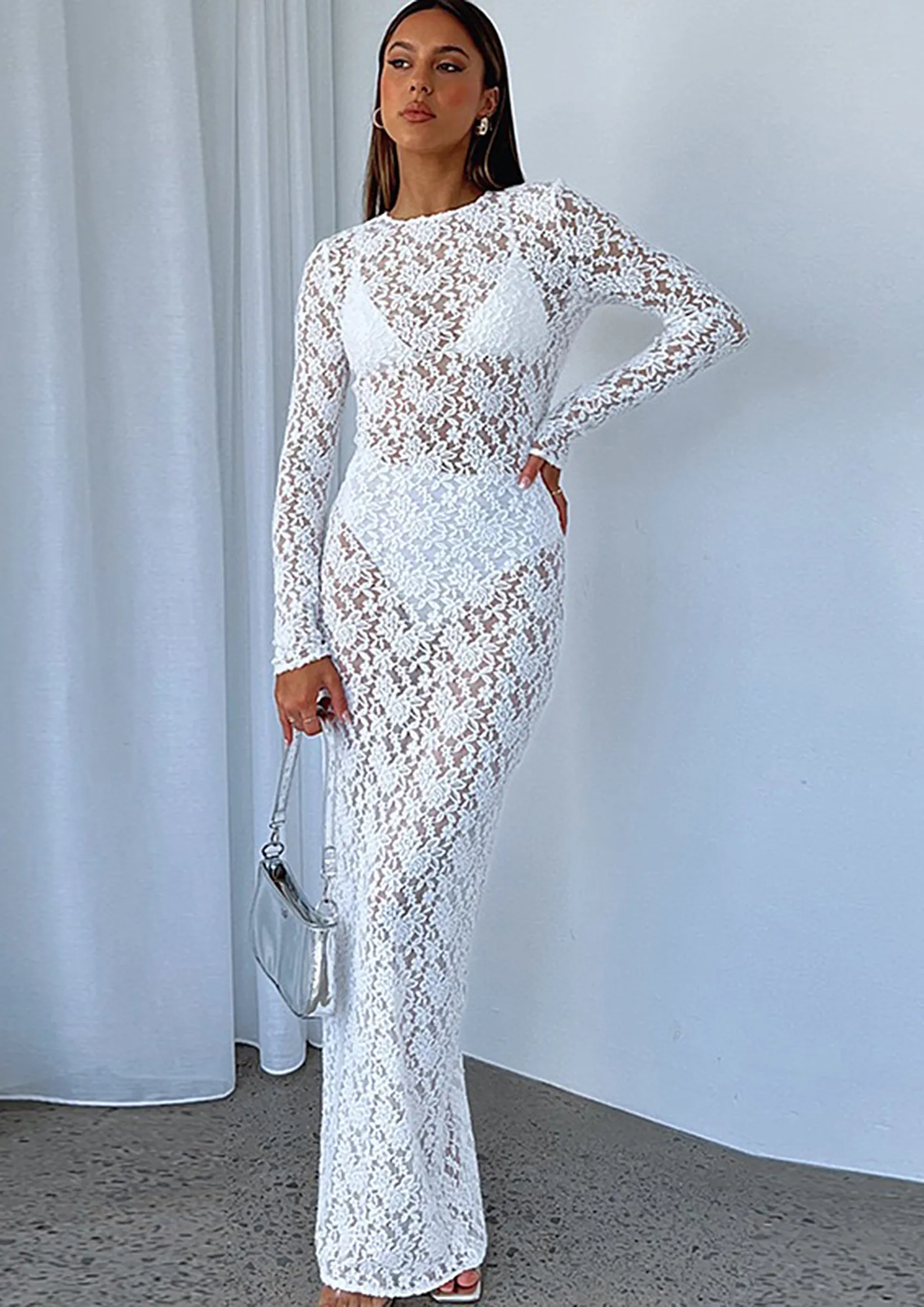 Grey and white lace dress best sale