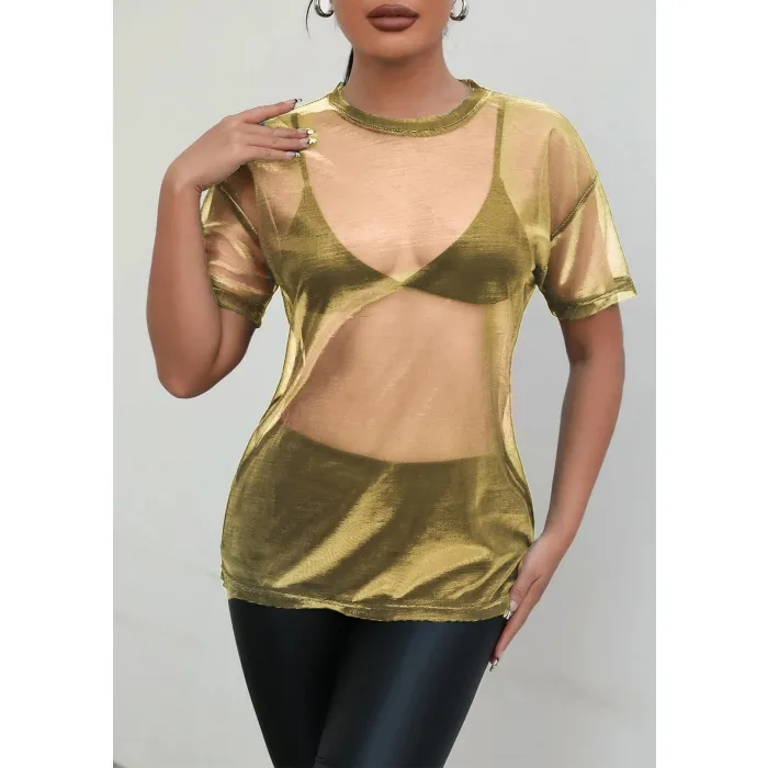 Gold mesh t shirt best sale