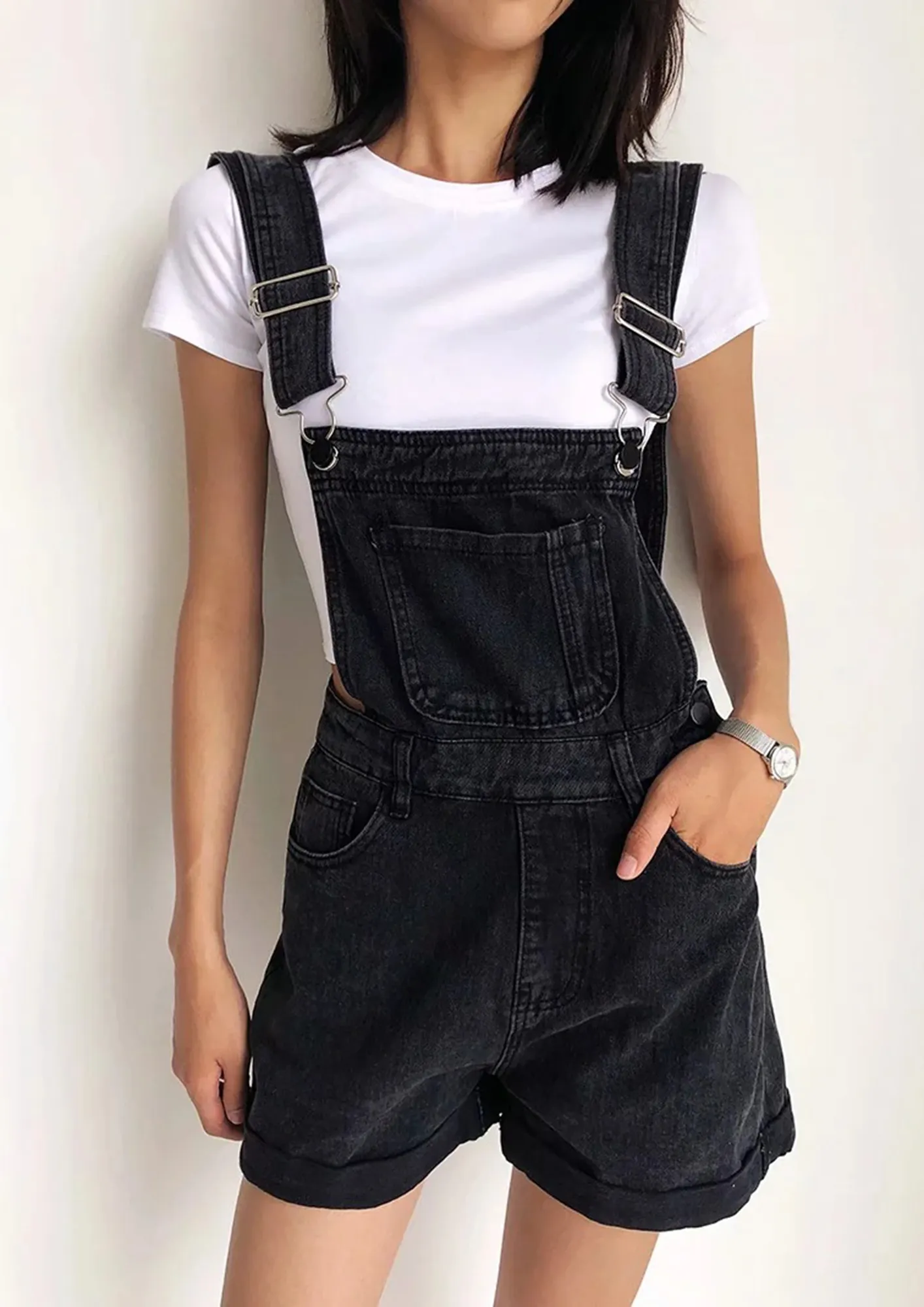 Buy BLACK PINAFORE DENIM SHORTS for Women Online in India