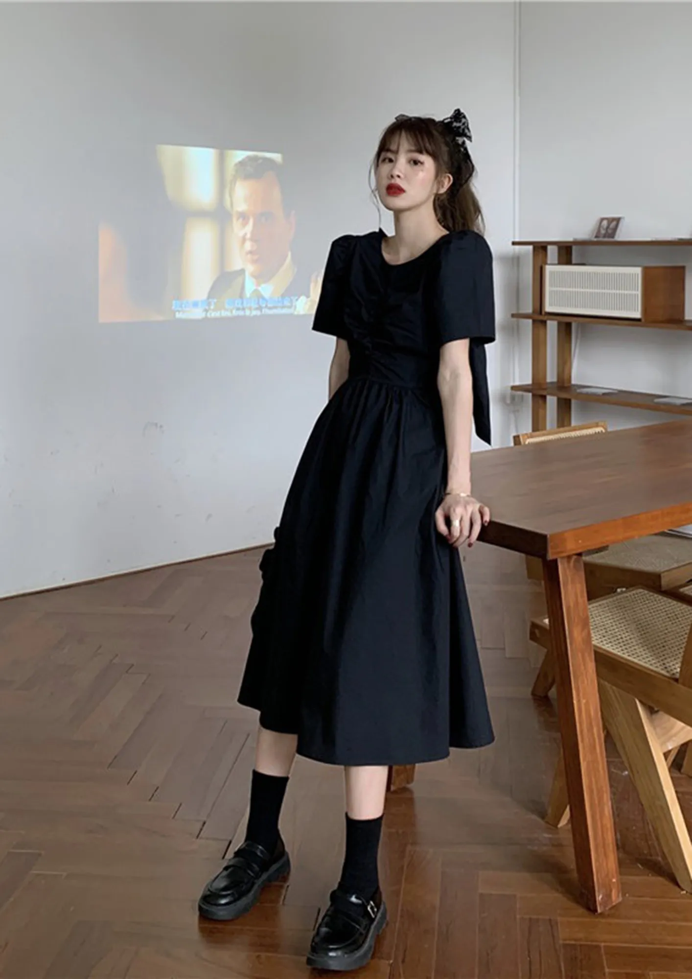 Buy HOLLOW BOW DECOR BLACK MIDI DRESS for Women Online in India